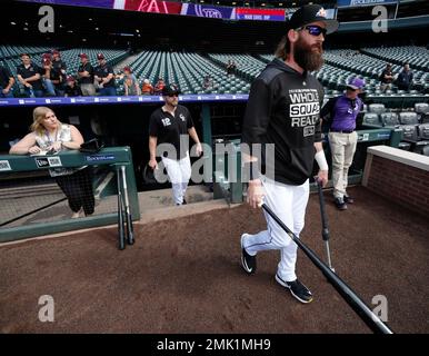 Colorado Rockies' Charlie Blackmon in the first inning of a baseball game  Monday, Aug. 14, 2023, in Denver. (AP Photo/David Zalubowski Stock Photo -  Alamy