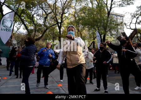 Non Exclusive: January 27, 2023, Mexico City, Mexico: Participants in the Cardio Box Physical Activation Macro class for the 80th anniversary of the I Stock Photo