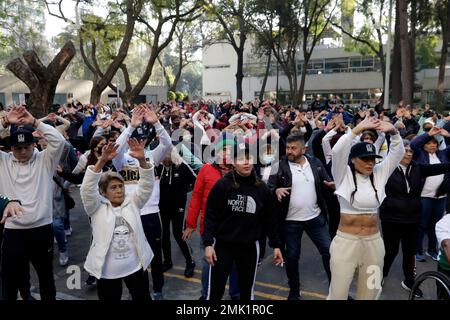 Non Exclusive: January 27, 2023, Mexico City, Mexico: Participants in the Cardio Box Physical Activation Macro class for the 80th anniversary of the I Stock Photo