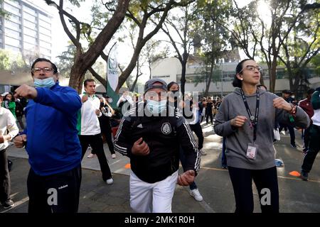 Non Exclusive: January 27, 2023, Mexico City, Mexico: Participants in the Cardio Box Physical Activation Macro class for the 80th anniversary of the I Stock Photo