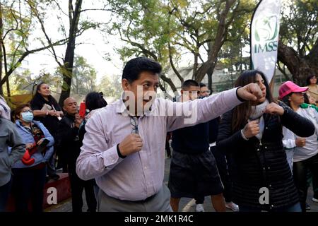 Non Exclusive: January 27, 2023, Mexico City, Mexico: Participants in the Cardio Box Physical Activation Macro class for the 80th anniversary of the I Stock Photo