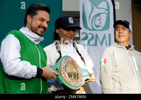 Non Exclusive: January 27, 2023, Mexico City, Mexico: The director of the Mexican Institute of Social Security, Zoe Robledo and the former world boxin Stock Photo