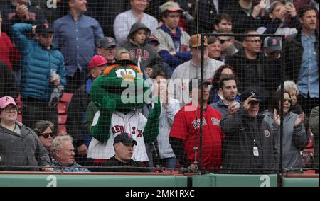 Wally the Green Monster, the Boston Red Sox's mascot, at Fenway Park,  Tuesday, Sept. 13, 2016, in Boston. (AP Photo/Charles Krupa Stock Photo -  Alamy