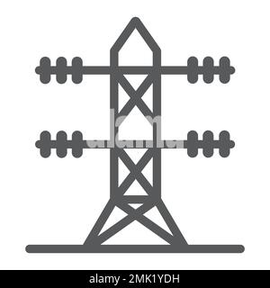 High voltage line line icon, energy and electric, electricity sign, vector graphics, a linear pattern on a white background, eps 10. Stock Vector