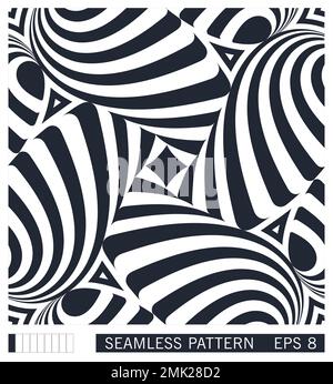 Seamless pattern. Op art striped optical illusion. Hypnotic geometric composition. Vector graphics Stock Vector
