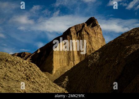 Manly Beacon as seen from Golden Canyon - Death Valley National Park Stock Photo