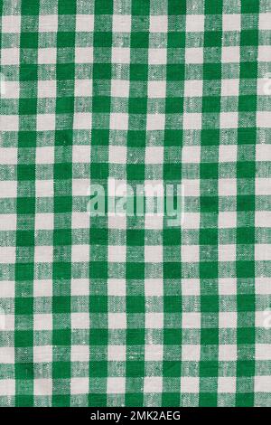 Natural Linen Country Plaid Tartan Kitchen Fabric Material Abstract Check Texture Background Texture, Green And White. Flannel Tartan Patterns. Trendy Stock Photo