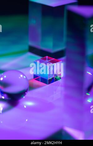 Glass crystal prism. Multicolor light effect Stock Photo