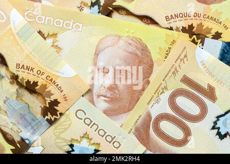 Canadian dollar bills, Canadian banknotes, currency of Canada Stock Photo