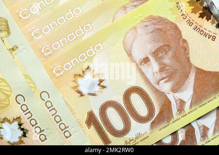 Canadian dollar bills, Canadian banknotes, currency of Canada Stock Photo