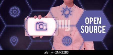 Text showing inspiration Open Source. Business concept denoting software which original source code freely available Stock Photo