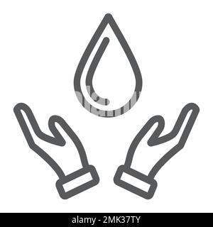 Drop in hands line icon, nature and save, water sign, vector graphics, a linear pattern on a white background, eps 10. Stock Vector