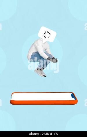 Collage photo of addicted user headless computer monitor screen ...