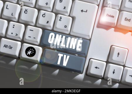 Handwriting text Online Tv. Business showcase a television production broadcast in real-time as events happen Stock Photo