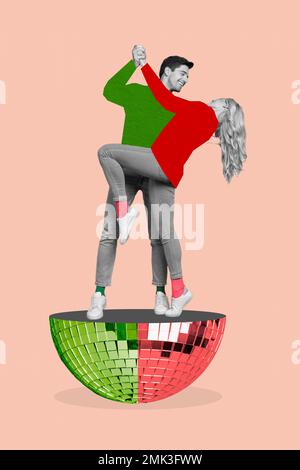 Composite collage image of positive couple hugging have fun picnic ...