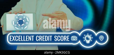 Conceptual display Excellent Credit Score. Conceptual photo person's report of financial standing and capacity to pay Stock Photo