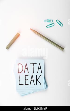 Handwriting text Data Leak. Business overview released illegal transmission of data from a company externally Stock Photo