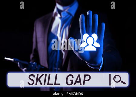 Sign displaying Skill Gap. Business concept Refering to a person's weakness or limitation of knowlege Stock Photo