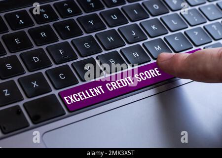 Handwriting text Excellent Credit Score. Word for person's report of financial standing and capacity to pay Stock Photo