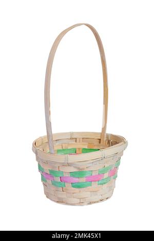 An empty wicker basket isolated on white background. Easter item Stock Photo