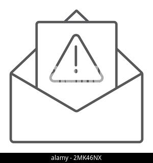 Spam warning thin line icon, letter and email, alert mail sign, vector graphics, a linear pattern on a white background, eps 10. Stock Vector