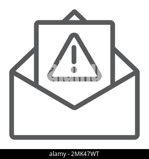 Spam warning line icon, letter and email, alert mail sign, vector graphics, a linear pattern on a white background, eps 10. Stock Vector