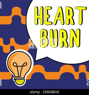 Text caption presenting Heart Burn. Business concept a burning sensation or pain in the throat from acid reflux Stock Photo