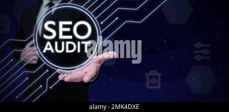 Text caption presenting Seo Audit. Business concept Search Engine Optimization validating and verifying process Stock Photo