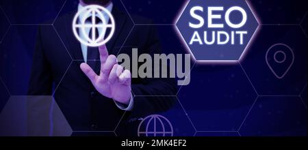 Writing displaying text Seo Audit. Concept meaning Search Engine Optimization validating and verifying process Stock Photo
