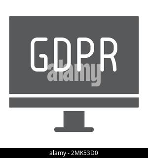 Gdpr monitor glyph icon, computer and screen, desktop sign, vector graphics, a solid pattern on a white background, eps 10. Stock Vector