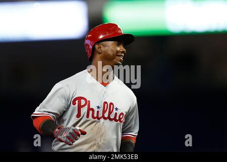 Miami Marlins' Jean Segura rounds first base during a baseball game against  the Los Angeles Angels Sunday, May 28, 2023, in Anaheim, Calif. (AP  Photo/Marcio Jose Sanchez Stock Photo - Alamy