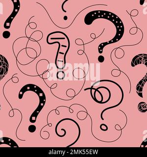 Question mark seamless pattern, hand drawn background. Question mark sketch, vector print, problem solving Stock Vector