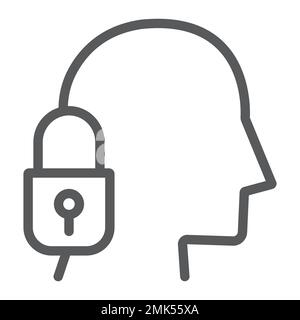 Head lock line icon, protection and person, padlock and head sign, vector graphics, a linear pattern on a white background, eps 10. Stock Vector