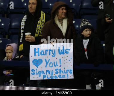 Preston, UK. 28th January 2023 ; Deepdale Stadium, Preston, England ; FA Cup Football, Preston North End versus Tottenham Hotspur ; fans hold up a sign to Harry Kane of Tottenham Hotspur Credit: Action Plus Sports Images/Alamy Live News