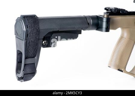 Banned folding pistol brace on 9mm pistol. Stock Photo