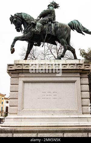 Vittorio Emanuele II equestrian statue in Piazza Bra, Verona, Italy - panoramic view of historical monument in city center Stock Photo