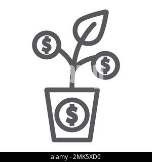 Money tree line icon, currency and growth, finance plant sign, vector graphics, a linear pattern on a white background, eps 10. Stock Vector