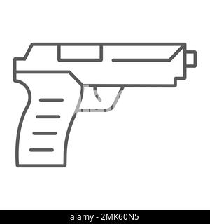 Pistol gun thin line icon, weapon and army, handgun sign, vector graphics, a linear pattern on a white background, eps 10. Stock Vector