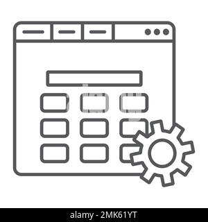 Website setup thin line icon, setting and service, gear and browser sign, vector graphics, a linear pattern on a white background, eps 10. Stock Vector