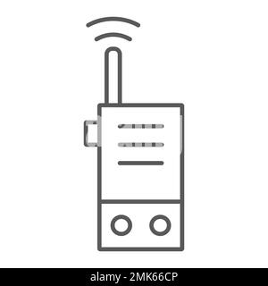 Walkie talkie thin line icon, security and communication, radio set sign, vector graphics, a linear pattern on a white background, eps 10. Stock Vector