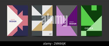 Minimal geometric poster, minimalist cover template, 2d brochure, swiss style vector graphic design with triangles Stock Vector