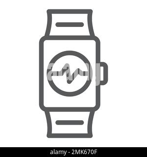 Smart watch line icon, clock and digital, gadget sign, vector graphics, a linear pattern on a white background, eps 10. Stock Vector