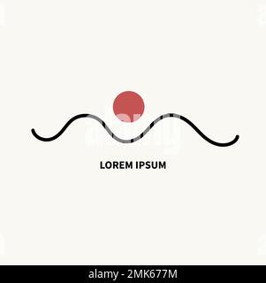 Mountains and sun, waves, minimal logo. Travel outline icon Stock Vector