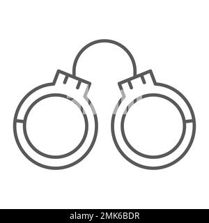 Handcuffs thin line icon, chain and lock, cuffs sign, vector graphics, a linear pattern on a white background, eps 10. Stock Vector