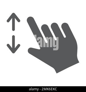 Two fingers zoom in glyph icon, gesture and click, hand sign, vector graphics, a solid pattern on a white background, eps 10. Stock Vector