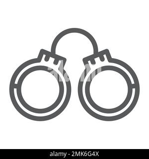 Handcuffs line icon, chain and lock, cuffs sign, vector graphics, a linear pattern on a white background, eps 10. Stock Vector