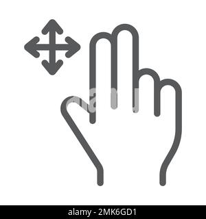 Two fingers free drag line icon, gesture and hand, swipe sign, vector graphics, a linear pattern on a white background, eps 10. Stock Vector