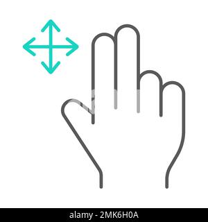 Two fingers free drag thin line icon, gesture and hand, swipe sign, vector graphics, a linear pattern on a white background, eps 10. Stock Vector