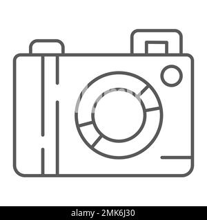 Camera thin line icon, lens and photo, photocamera sign, vector graphics, a linear pattern on a white background, eps 10. Stock Vector
