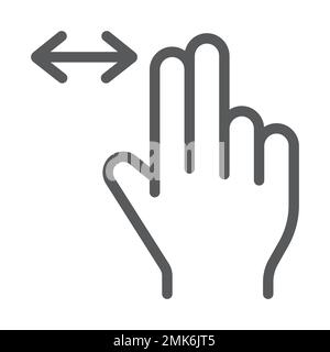 Two finger horizontal scroll line icon, gesture and hand, press sign, vector graphics, a linear pattern on a white background, eps 10. Stock Vector